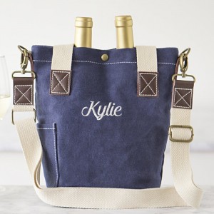 Cathys Concepts Personalized Waxed Canvas Wine Tote YCT4595